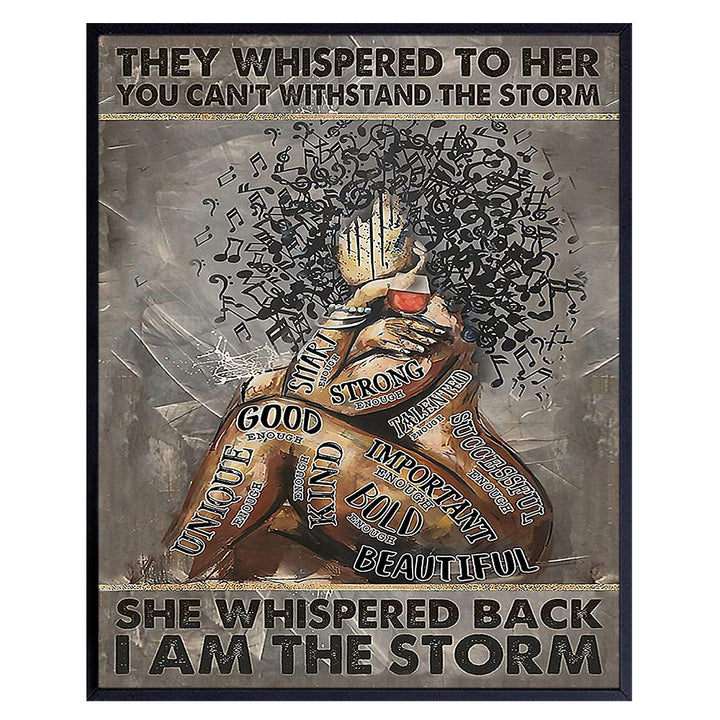 I Am The Storm Inspirational Wall Art - Black women Motivational poster - Women’s empowerment positive Inspirational quote - African Americans Black Girl Decorations - Bedroom Home Office Living room