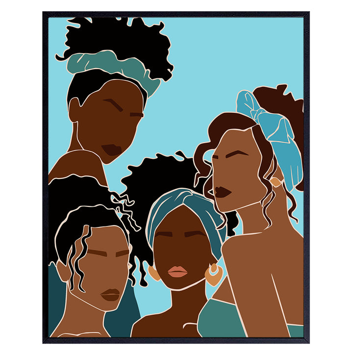 African American Wall Art - African American Bathroom Wall Decor - Teal Blue Bath Decorations Accessories - African American Women - Light Blue Decor -Black Woman -Black Culture Gifts -Black Wall Art