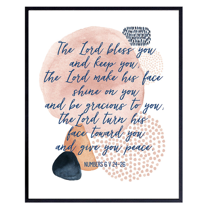 May the Lord Bless You and Keep You - Positive Inspirational Uplifting Religious Bible Study Wall Decor - Motivational Quote Scripture Verse Wall Art - Christian Encouragement Gifts - Aaronic Blessing