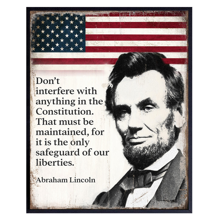 Abraham Lincoln Poster - 8x10 Inspirational Quote - American Flag Decor - Abe Lincoln Gifts - Patriotic Decor for Home or Office - Rustic American Wall Decor - US Constitution Art