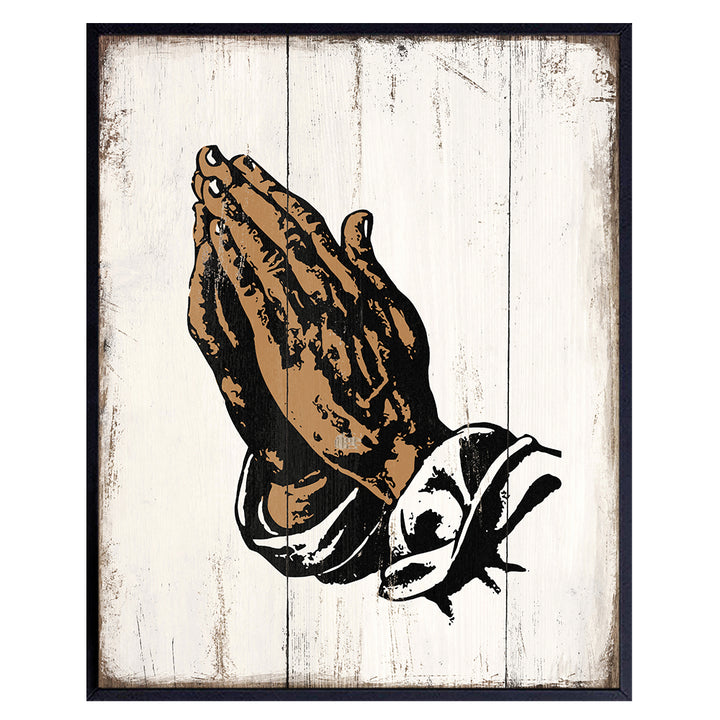 Religious Christian Black, African American Hands in Prayer - Wall Art Home Decor for Church - Unique Appreciation Gift for Pastor, Ordained Minister - Plaque Sign Photo - Poster Picture Print - 8x10