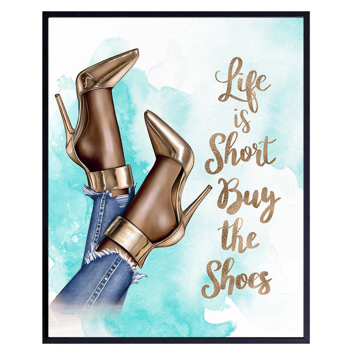 Funny Quote for Black African American Women - Glam Designer Shoes Wall Art Decor - Fashion Design Home Decoration Print for Bathroom, Girls Bedroom, Teens Room - Luxury Gift for Couture Fashionista