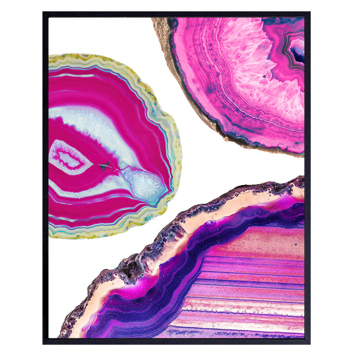 Agate Geode Art Print - Contemporary Wall Art Poster - Modern Chic Home Decor for Bedroom, Living Room, Bathroom, Office, Kitchen, Family and Teens Room - Gift for Women, Gems Lover, 8x10, Pink Purple