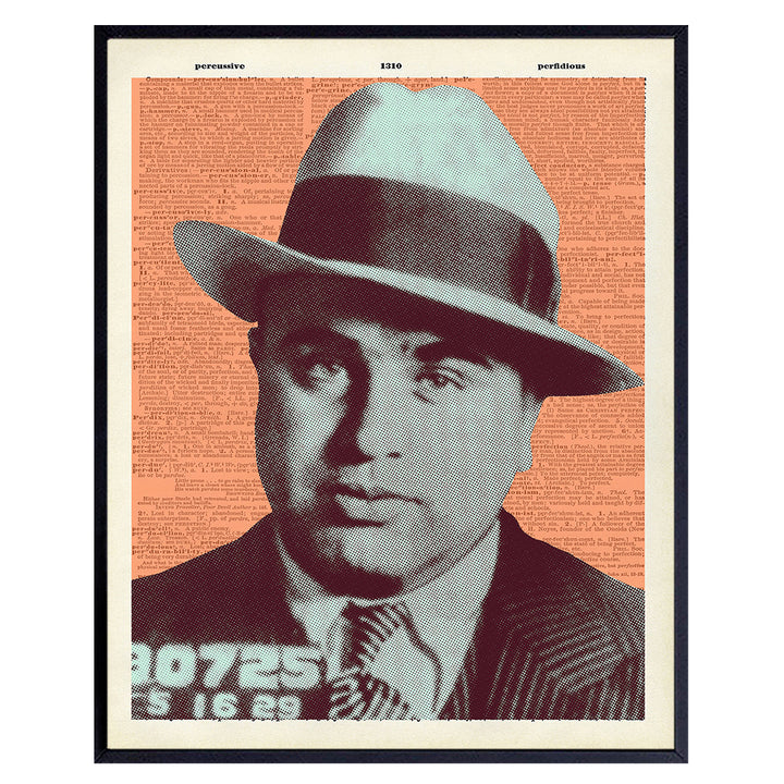 Al Capone Mugshot Pop Art Dictionary Wall Decor Print - 8x10 Contemporary Modern Gangsta Poster for Home, Apartment, Dorm, Teen Room, Bedroom - Gift for Mafia, Mob, Gangster, Mobster Fans