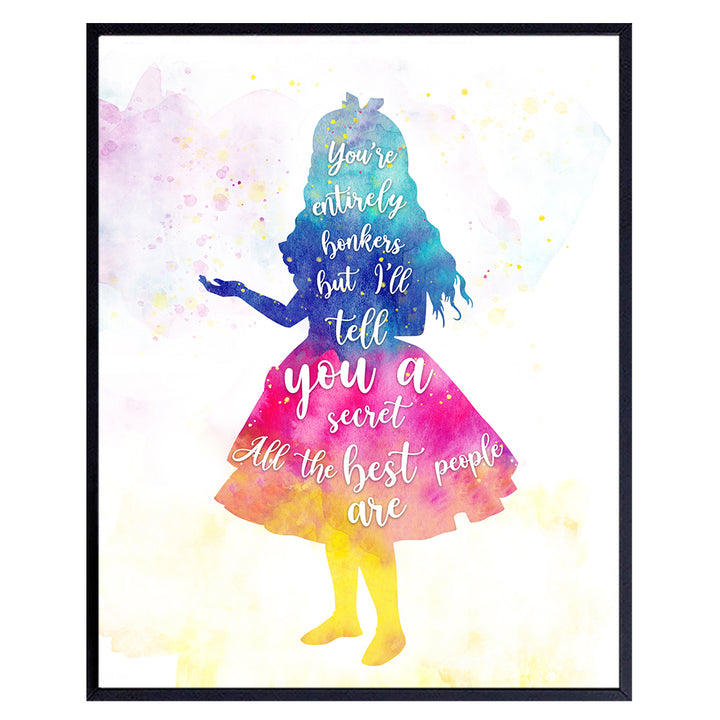 Alice Wonderland Watercolor Quote Home Decor Art Print - Wall Art Poster - Unique decoration for Girl, Toddler, Kids Room, Bedroom, Nursery - Gift for Fans - 8x10 Photo Unframed