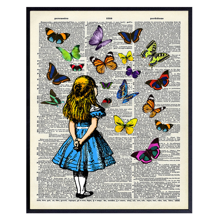 Alice Wonderland Upcycled Dictionary Wall Art - Vintage Style Art Poster and Great Gift or Home Decor for Kids or Girls Room, Nursery, Baby Room - 8x10 Unframed Print