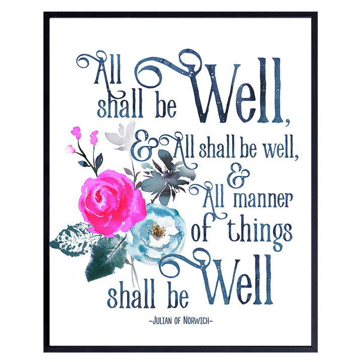 Julian of Norwich - All Shall Be Well - Spiritual Religious Wall Art - Inspirationall Christian Wall Decor - Bible Verse Encouragement Gifts - Catholic Wall Decor - Holy Scriptures Wall Decor - Faith