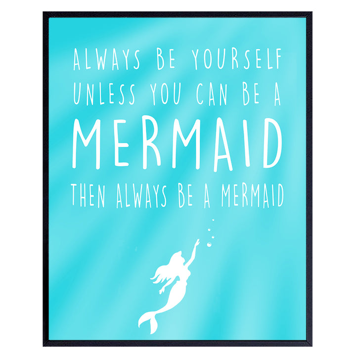 Mermaid Wall Decor - Mermaid Decor - Wall Art for Bedroom, Living Room Girls Room - Mermaid Party Decoration or Gift - Nautical, Ocean, Sea, Beach House Decor - 8x10 UNFRAMED Poster Print