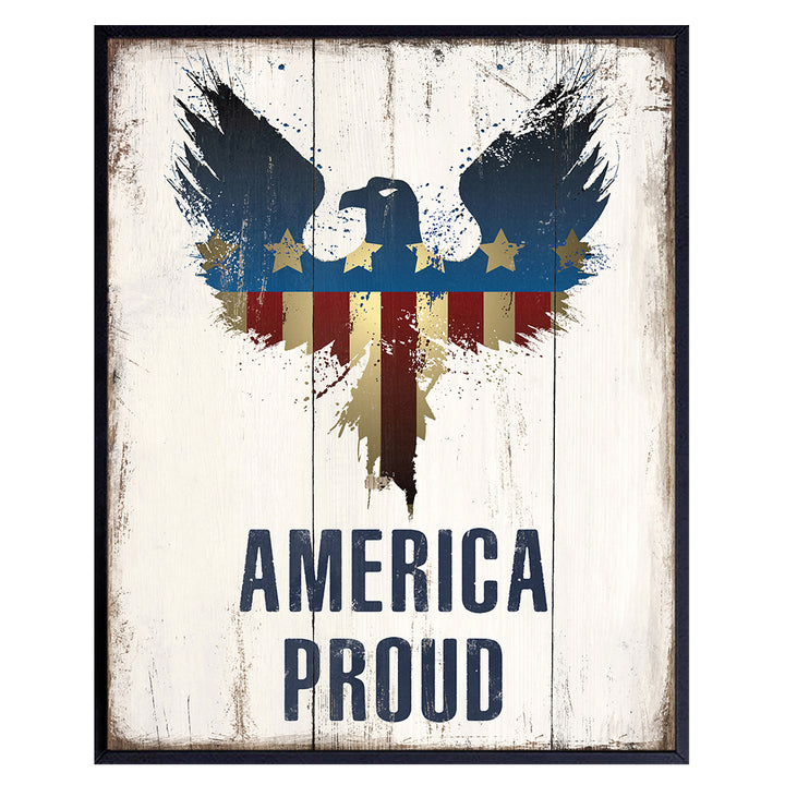 Eagle American Flag - Patriotic America Wall Art Decor - Rustic USA Room Decoration or Gift for Conservatives, Republicans, Men - Sign Picture Plaque Replica for Office, Home, Den, Man Cave - Unframed