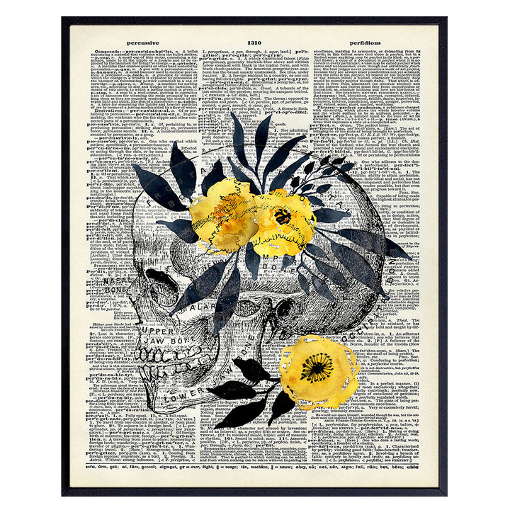 Original Floral Skull Dictionary Wall Art Photo - 8x10 Vintage Picture for Medical Clinic, Dr Office - Shabby Chic Gift for Doctor, Nurse, Med Student, PA - Home Decoration, Room Decor Poster Print