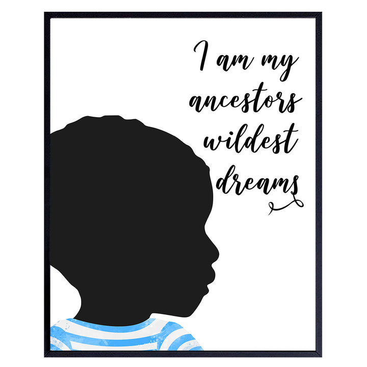 African American Little Boys Room Decor - 8x10 Black Wall Art Poster - Inspirational Boys Bedroom Decor - Son Gift - Motivational Afro American Home Decoration for Nursery, Toddler Boys, Kids Room