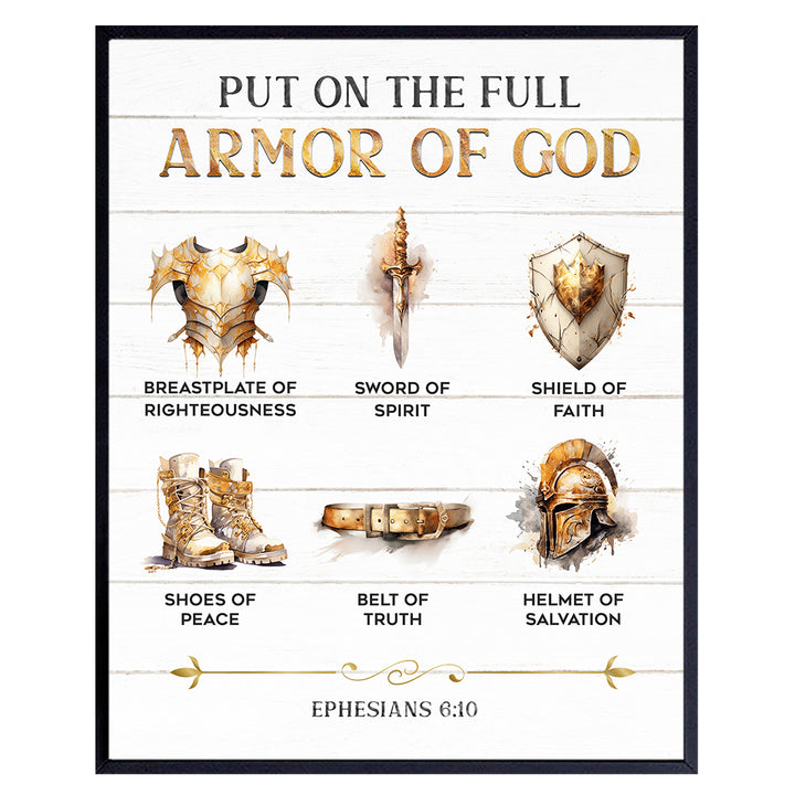 Armor of God Wall Art & Decor - Rustic Bible verse Home Decor - Scripture Room Decor Sign - Inspirational quote - Christian Wall Decor - Religious Wall Art Living room Decor - Faith Art - 8x10 Poster