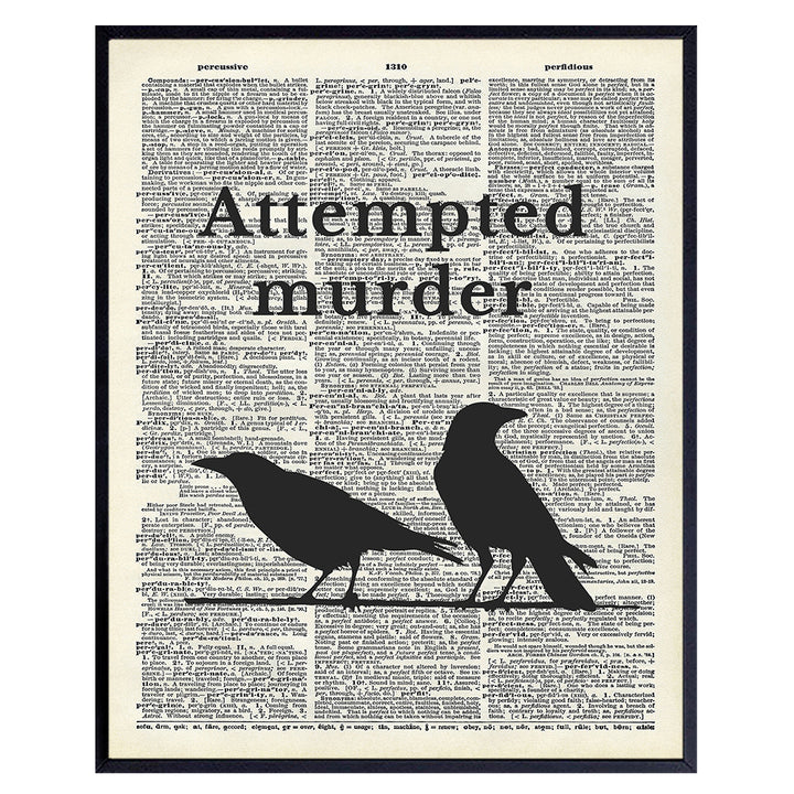 Crow Raven Dictionary Art Print - True Crime Gifts - Unique Funny Home Decoration Poster, Wall Decor - Ornithology, Attempted Murder Mystery, Bird Watching, Birdwatching, Writer, Author, Men, Women