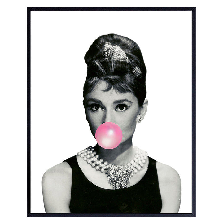 Audrey Hepburn Art Print - Funny Pop Art Wall Art Poster - Chic Modern Home Decor for Bedroom, Kitchen, Living Room - Great Gift for Women, Girls, Classic Hollywood Movie Fans - 8x10 Photo - Unframed