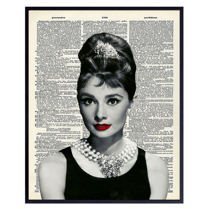 Audrey Hepburn Upcycled Dictionary Wall Art Print - Vintage 8x10 Unframed Photo - Perfect Easy Gift - Chic Home Decor - Red Lips