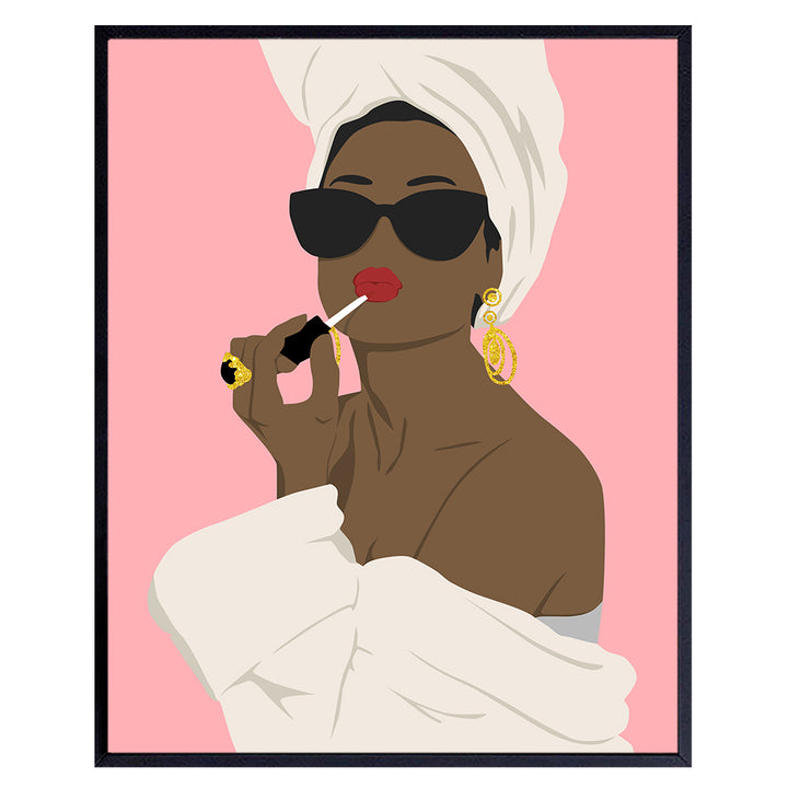 African American Women - Black Woman - Black Women - Audrey Hepburn Wall Art - Audrey Hepburn Poster - Kate Moss - Pink Bathroom Decor - Glam Bathroom Decor - Bathroom Accessories - Bath Wall Decor