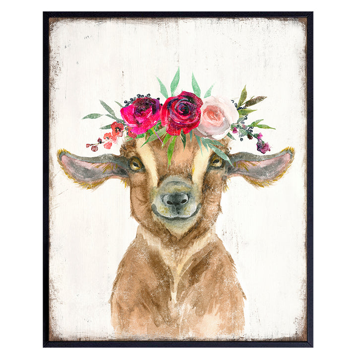 Farmhouse Wall Art Nursery Decor - Boho Wall Decor for Kids - Farm Animal Pictures for Kids Room Decor - Barn Wall Decor for Playroom - Baby Wall Art for Boy Girl - Baby Goat Decor Country Decorations