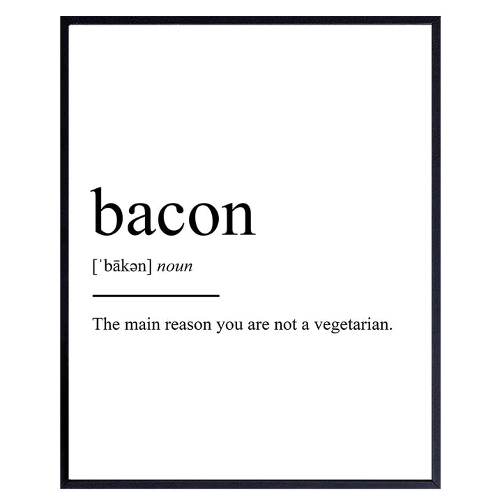 Bacon Typography Art Print - Funny Wall Art Poster - Chic Modern Home Decor for Kitchen - Great Gift for Chefs, Cooks - 8x10 Photo- Unframed