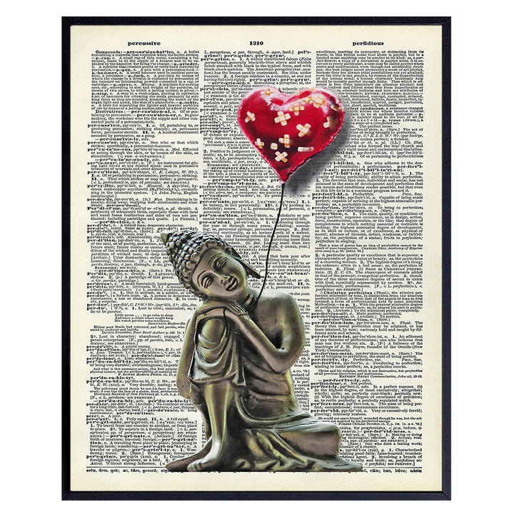 Banksy Wall Art - Zen Buddhism Graffiti Broken Heart Balloon - Buddha Statue - Home, Meditation Room or Spa Decor - Funny Urban Poster or New Age Gift for Women, Street Art Fans - Namaste - 8x10