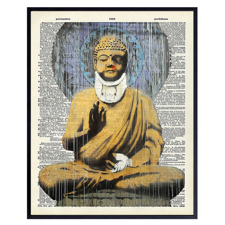 Banksy Buddha Graffiti Wall Decor Picture - Funny Contemporary Street Art for Home, Apartment, Bedroom, Bathroom, Office, Yoga Studio, Gym - Gift for Zen Buddhist Meditation Fans - 8x10 Poster Print