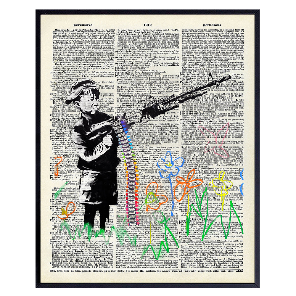 Crayon Gun Banksy Dictionary Page Wall Art, 8x10 Street Art Photo - Cool Gift for Graffiti, Mural Fans - Home Decor Picture, Decoration for Kids, Boys Room, Bedroom - Unframed Poster Print