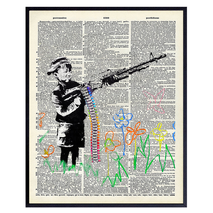 Crayon Gun Banksy Dictionary Page Wall Art, 8x10 Street Art Photo - Cool Gift for Graffiti, Mural Fans - Home Decor Picture, Decoration for Kids, Boys Room, Bedroom - Unframed Poster Print