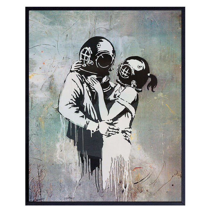 Banksy Diver Lovers Graffiti Picture - 8x10 Photo - Chic Decor for Beach House, Lake Home, Dorm - Cool Street Art Gift - Unframed Poster Print