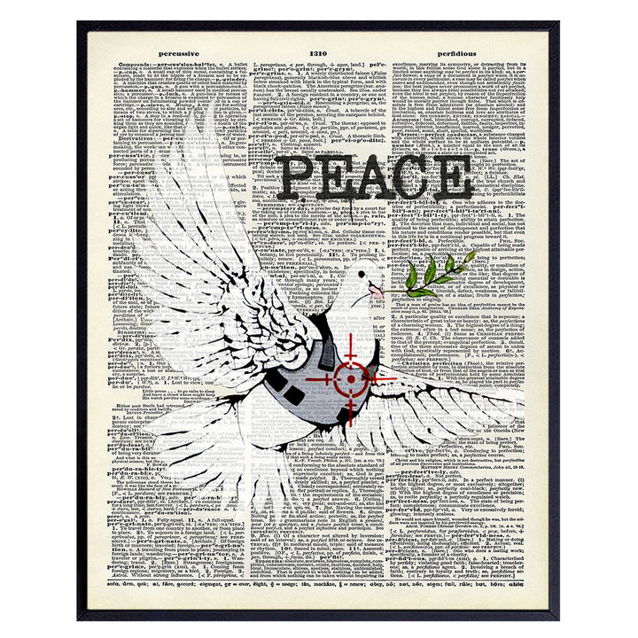 Banksy Graffiti Dictionary Art Print - Inspirational Vintage Upcycled Wall Art Poster- Modern Chic Home Decor for Bedroom, Dorm, Bathroom - Gift for Teens, Mural Fans - 8x10 Photo Unframed - Peace