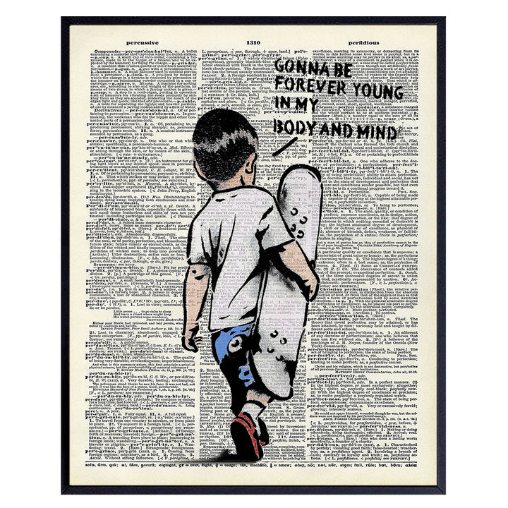 Banksy Skateboard Motivational Upcycled Dictionary Wall Art - Inspirational Graffiti, Urban Street Art Poster Print - Home Decor for Nursery, Kids or Boys Room - Great Gift - 8x10 Photo