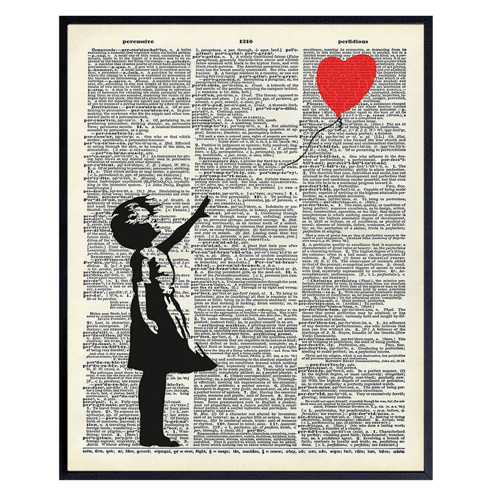 Banksy Wall Art - Upcycled Dictionary Graffiti Art Print, Girl With Balloon 8x10 Street Art Poster, Home Decor - Urban Wall Art Print and Room Decorations - Makes a Great Gift - 8x10 Photo Unframed