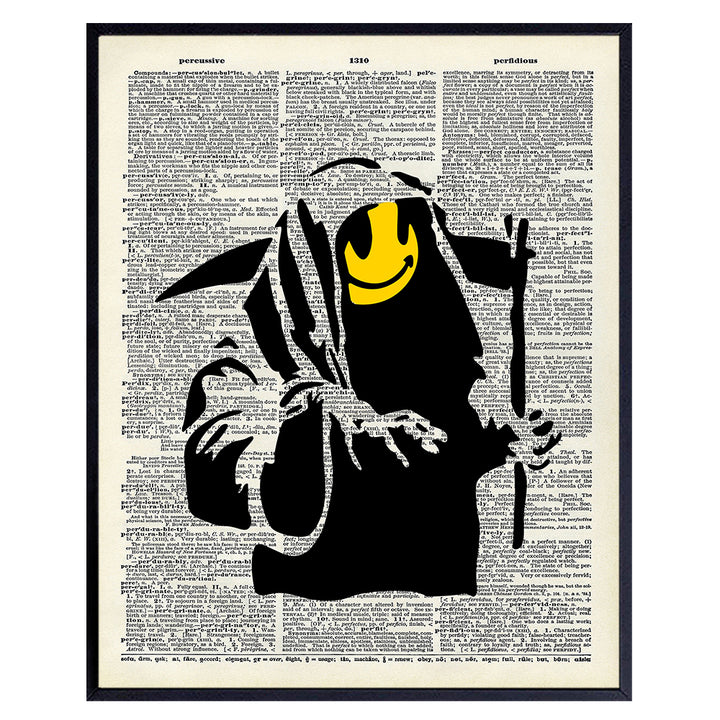 Banksy Grim Reaper Graffiti Dictionary Art - 8x10 Smiley Face Poster - Modern Home or Dorm Decor, Contemporary Wall Decoration Print - Funny Gift for Street Art Fans - Unframed Photo Print Sign