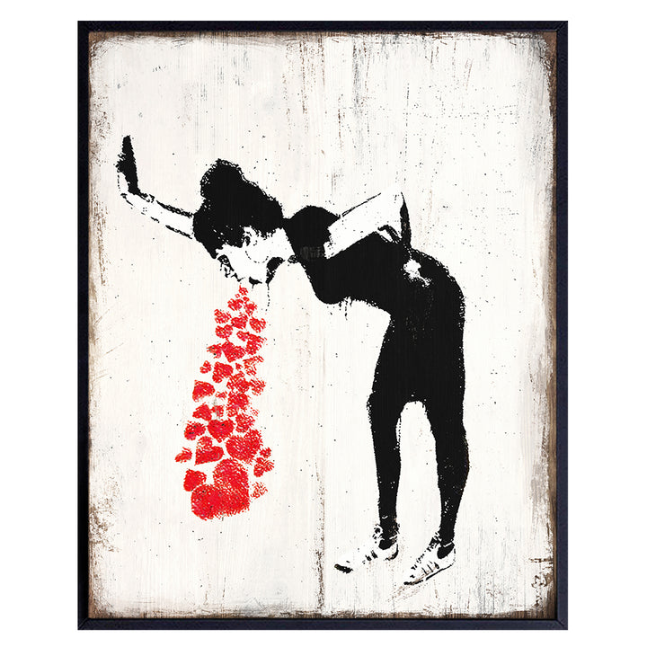 Banksy Wall Art - Love Sick Graffiti Art - Sign Plaque Photo Print - Funny Gift for Urban Street Art Mural Fans - Cool Unique Original Room or Home Decor, Wall Decoration Poster - 8x10 Unframed