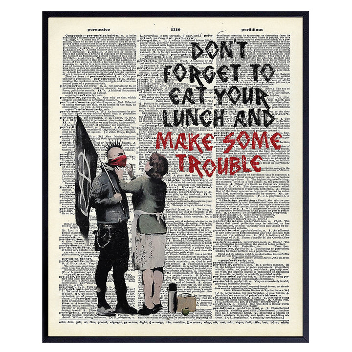 Banksy Make Some Trouble - Wall Art Print on Photo of Dictionary Page - Makes a Great Gift for Home Decor, Living Room, Bedroom - Steampunk Chic - Ready to Frame (8X10) Vintage Photo