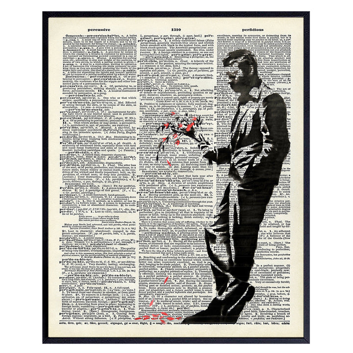 Banksy Man With Flower Bouquet - Romantic Gift for Her, Women, Girlfriend, Engagement - Graffiti Street Art, Wall Art, Home Decor or Decoration for Bedroom, Living Room - 8x10 UNFRAMED Poster Print