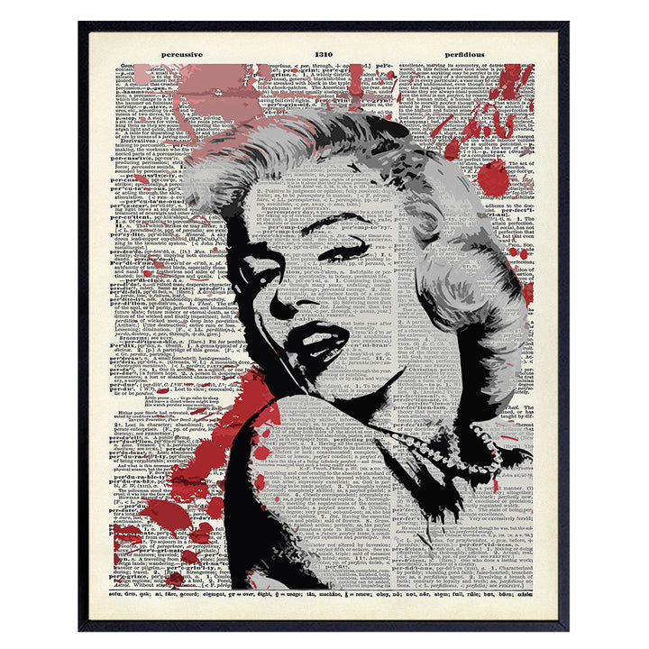 Banksy Marilyn Monroe Wall Decor - Upcycled Dictionary Wall Art Print - Gift and Room Decorations For Hollywood Movie Fan, Home Theater - Graffiti Street Art Mural Style - Chic Home Decor, 8X10 Photo