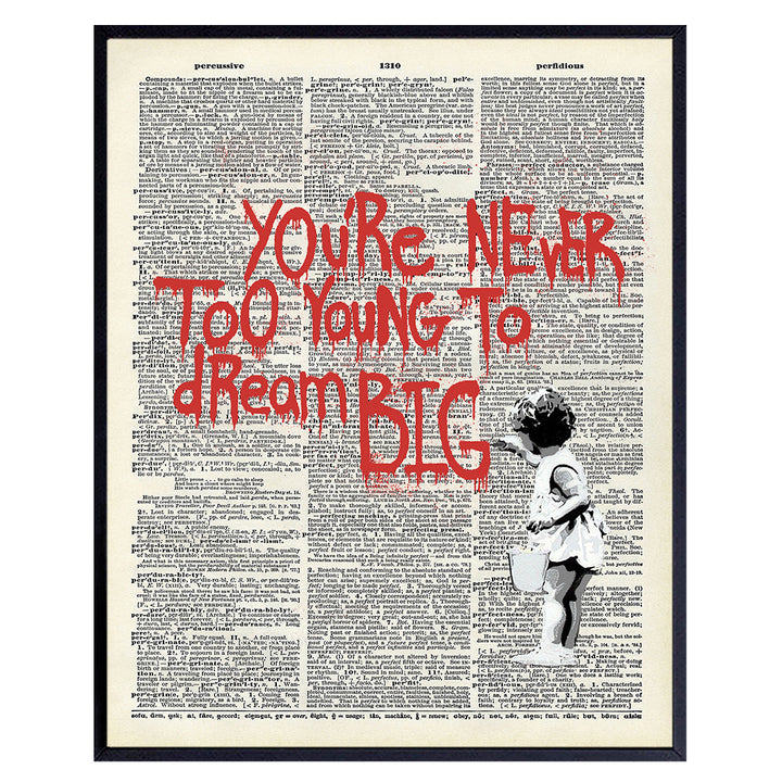 Banksy Motivational Dictionary Wall Art, Home Decor - Inspirational Vintage Art Print, Poster - Unique Room Decorations for Teens, Kids Room, Office - Gift for Men and Women - 8x10 Photo Unframed