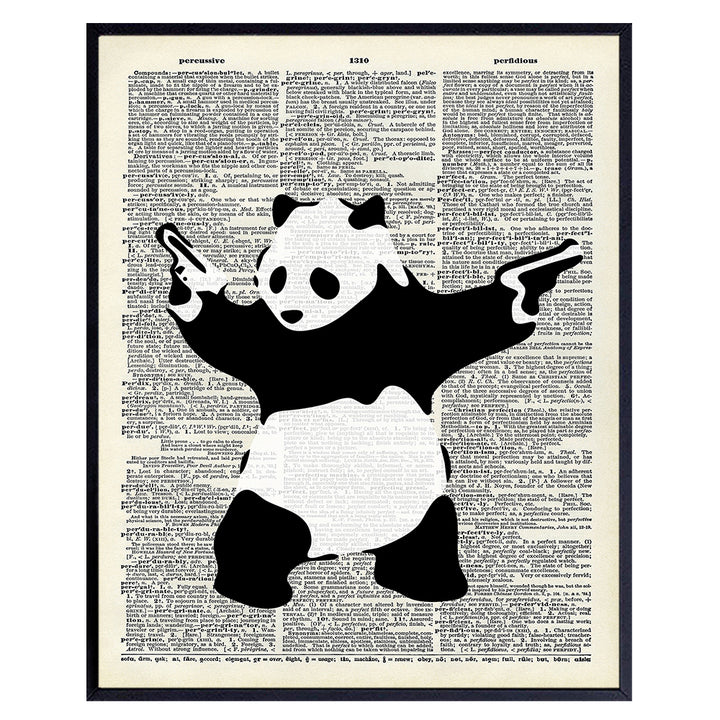 Banksy Shooting Panda Poster - 8x10 Graffiti Wall Art, Home Decor, Decoration - Cool Urban Street Art for Bedroom, Apartment, Living Room - Gift for Men, Boys, Teens, Guns or Firearms Fans -UNFRAMED