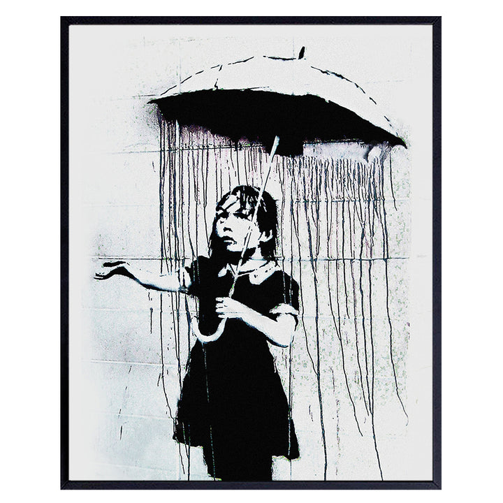 Banksy Umbrella Girl Graffiti 8x10 Wall Decor Picture - Modern Art Decoration Poster for Home, Apartment, Office, Dorm, Living Room, Bedroom, Bathroom - Gift for Contemporary Urban Street Mural Fans