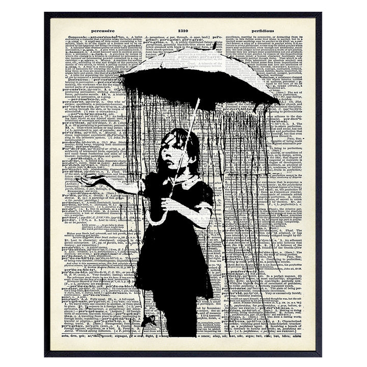 Banksy Girl with Umbrella Dictionary Street Art Poster - 8x10 Photo - Unframed Graffiti Picture Print