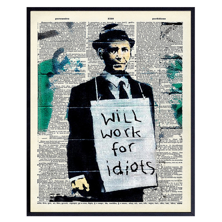 Banksy Graffiti 8x10 Poster Wall Art - Funny Upcycled Dictionary Art Print - Unique Urban Street Art Home Decor, Room Decorations - Makes a Great Gift for Modern, Contemporary Art Fans, Unframed Photo