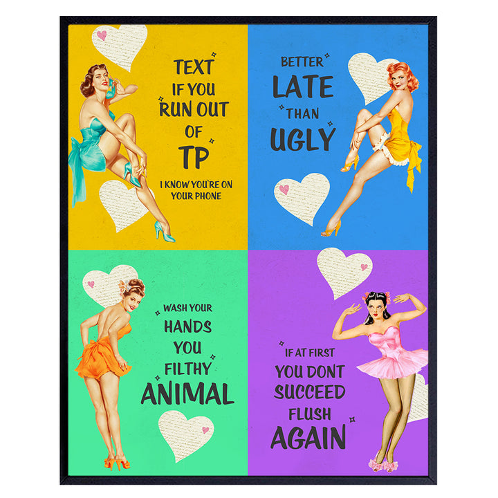 Vintage Retro 1950s Pinup Bathroom Decor for Women - Funny Bathroom Wall Art or Restroom Sign for Home, Bath, or Powder Room Decoration - Cute Unframed Poster - Unique Housewarming Gift