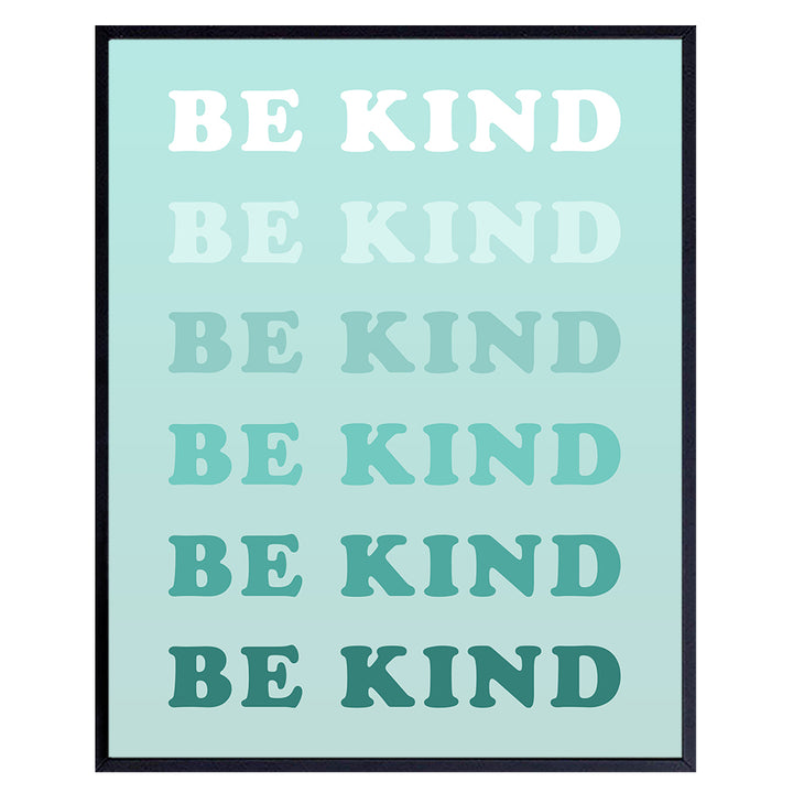 Be Kind Sign Wall Art & Decor - Yellowbird Art & Design Kindness Poster - Teal Preppy Classroom Family Wall Art - Contemporary art Aesthetic Indie Inspiration Home Decor - Living room Bedroom Decor