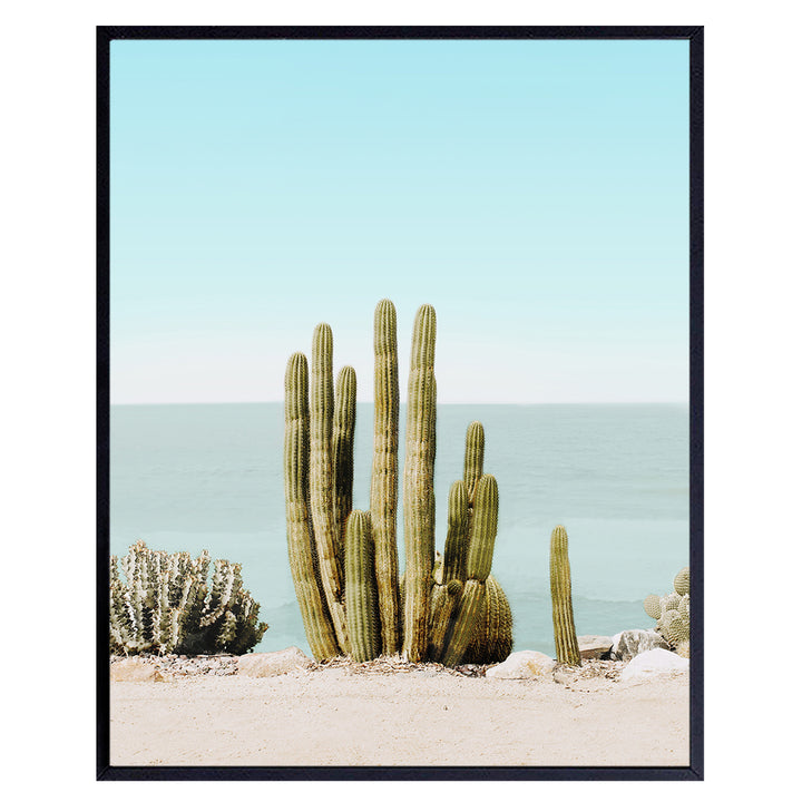 Saguaro Cactus, Ocean, Beach, Desert Wall Art Decor - 8x10 Poster for Bedroom, Living Room, Office, Bathroom - Gift for Ocean, Sea, Nature Fans - UNFRAMED Picture Photo Photograph