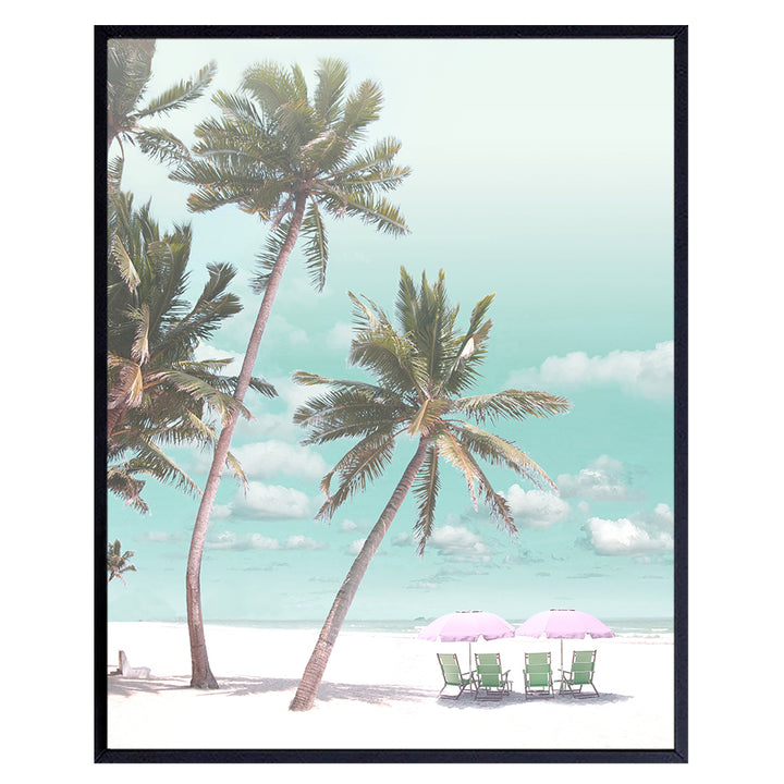 Tropical Palm Trees, Ocean Wall Art - Nautical Decoration for Bedroom, Living Room, Beach Themed Bathroom Decor - Gift for Sea Lovers, Women - 8x10 UNFRAMED Shabby Chic Boho Bohemian Photo