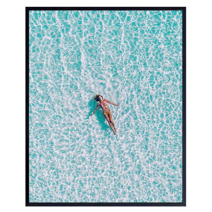 Woman in Tropical Ocean Picture - Beach Wall Art, Home Decoration, Decor for Bathroom, Bath, Restroom, Powder Room, Guest Bath, Bedroom - Aqua Teal Turquoise Baby Blue Sea - Unique Gift -8x10 UNFRAMED