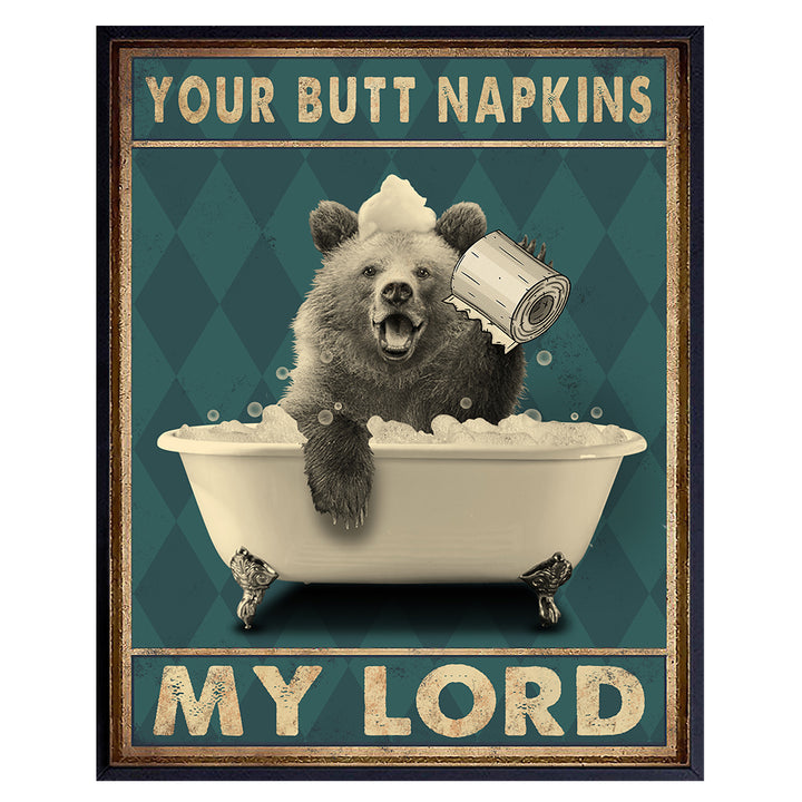 Butt Napkins My Lord - Bear Wall Art - Bear Wall Decor - Country Rustic Bathroom Accessories - Funny Bathroom Decor for Women, Kids - Cute Bathroom Pictures - Bath Wall Decor - Guest Bathroom Sign