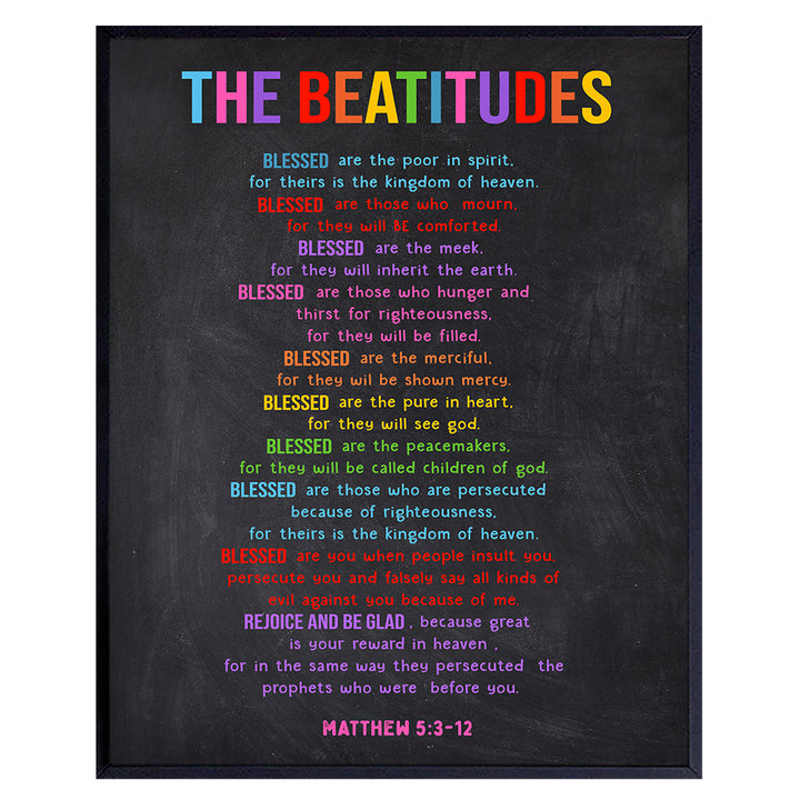 The Beatitudes Wall Art - Religious Wall Decor - Christian Gifts for Women, Kids - Catholic Gifts - Inspirational Bible Verses Wall Decor - Spiritual Scripture Wall Art - Boys Room, Girls Bedroom