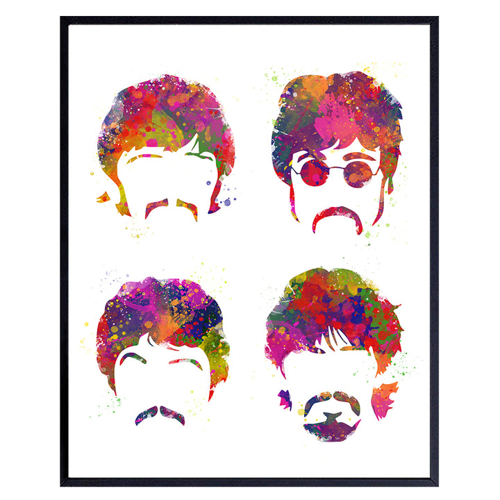 Beatles Poster Print, 8x10 Wall Art - Home, Room or Office Decor - Great Gift for John Lennon, Paul McCartney, Ringo Starr, George Harrison, Fab 4, 60s Music Fans, Men, Women - Unframed