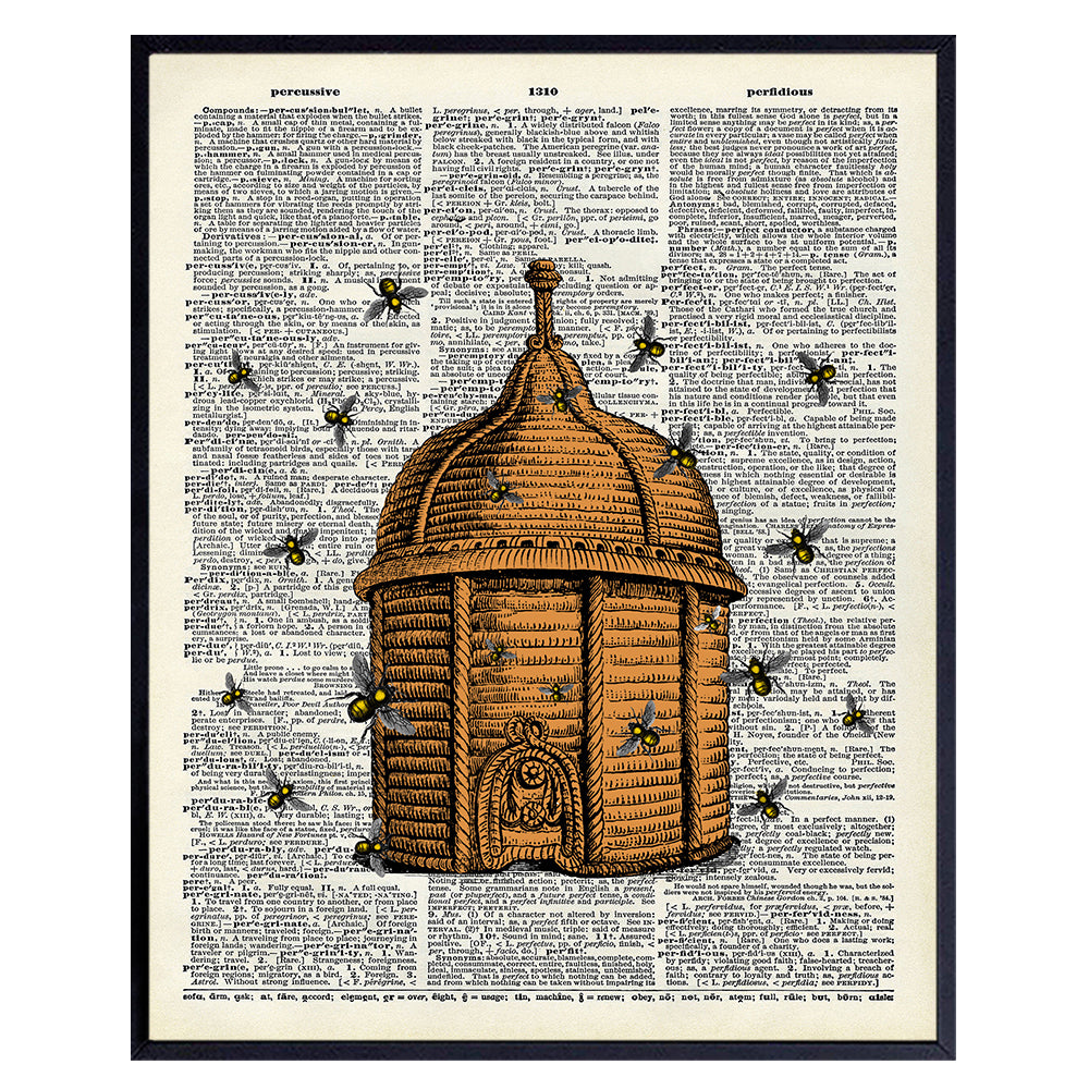 Beehive and Bees Dictionary Wall Art Print - Steampunk - Great For Home Decor, Flower Lovers and Easy Gift Giving - Perfect Present for Florists and Flower Shops - Ready to Frame (8X10) Vintage Photo