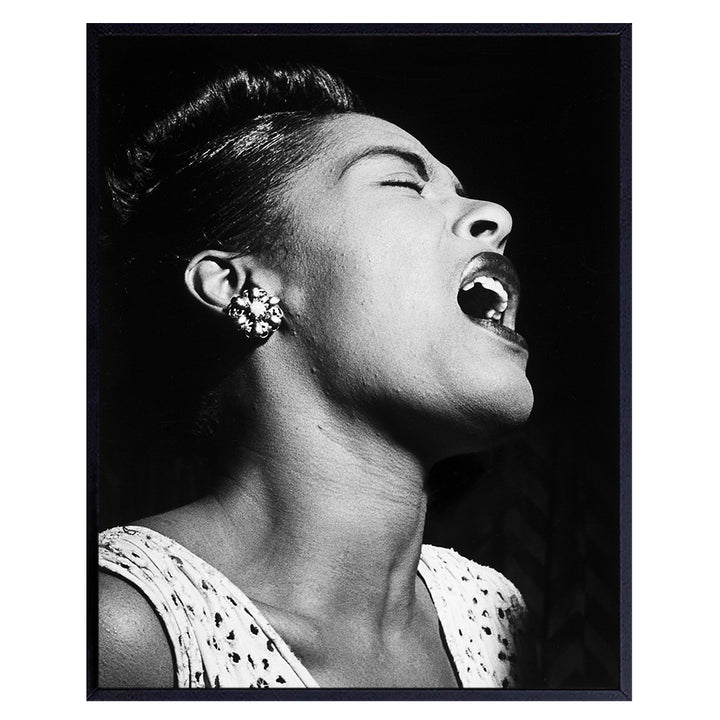 Billie Holiday Poster - Black African American Wall Art Decor - Famous Iconic Vintage Photo - Unique Gift for Singer, Performer, Black History Music Fan - 8x10 Jazz Wall Art for Bedroom, Living Room